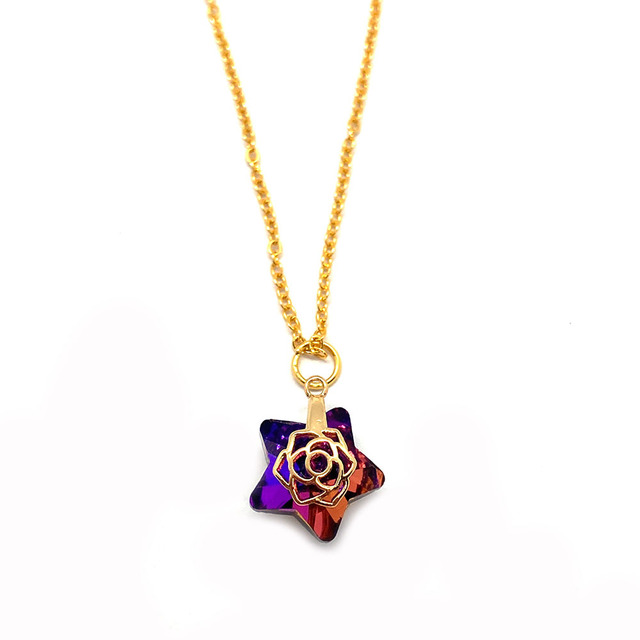 Naszyjnik kryształowy z kamieniem naturalnym - kolorowa gwiazda, biżuteria dla eleganckich pań, cyrkonie na wisiorku - Wianko - 4