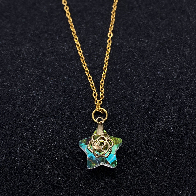 Naszyjnik kryształowy z kamieniem naturalnym - kolorowa gwiazda, biżuteria dla eleganckich pań, cyrkonie na wisiorku - Wianko - 7