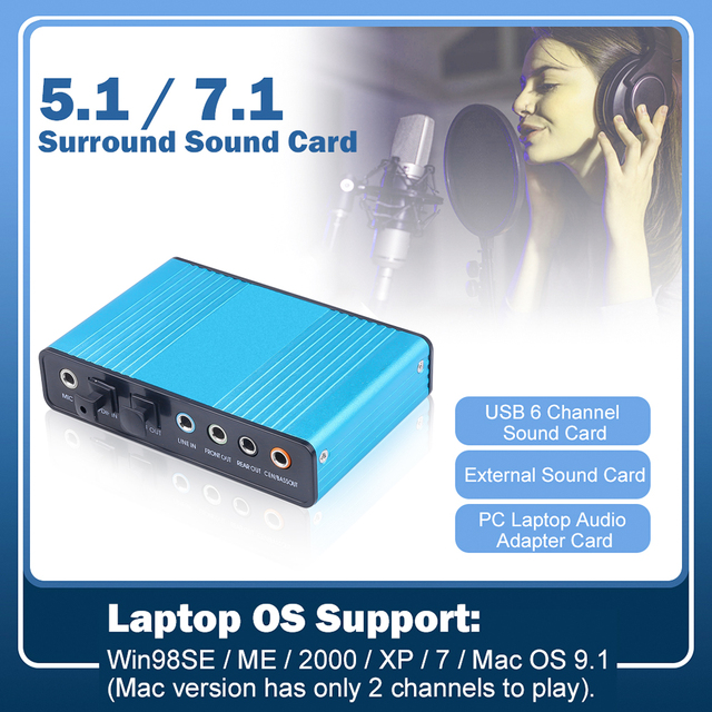 Profesjonalna, zewnętrzna karta dźwiękowa USB 2.0 6-kanałowa 5.1 optyczna CM6206 Chipset do tabletu - Wianko - 1
