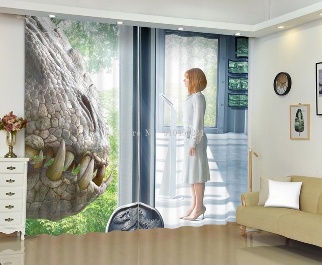 Zasłona 3D Park jurajski zaginiony świat dinozaur, rozmiar niestandardowy, cienka, do salonu, sypialni, kuchni i pokoju dziecięcego - Wianko - 13
