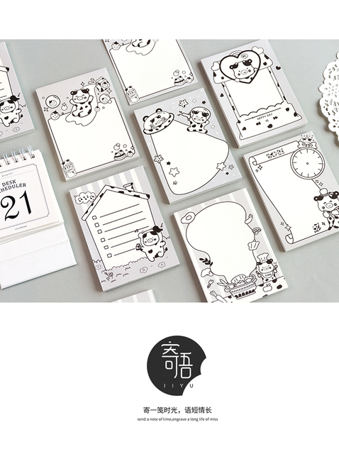Ciepłe koreańskie podkładki z samoprzylepnymi memo, 50 sztuk - minimalistyczny design, krowa, idealne do zapisywania notatek na laptopie - Wianko - 11