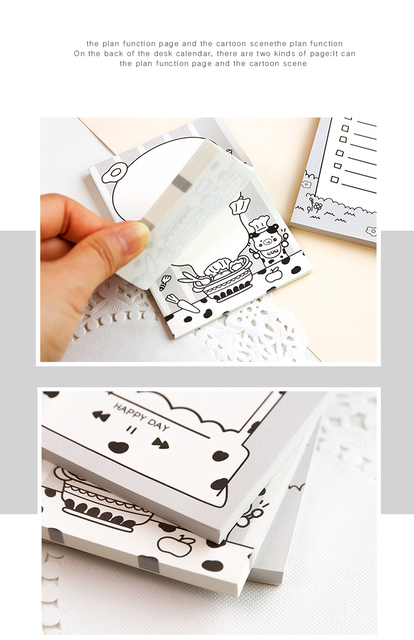 Ciepłe koreańskie podkładki z samoprzylepnymi memo, 50 sztuk - minimalistyczny design, krowa, idealne do zapisywania notatek na laptopie - Wianko - 6