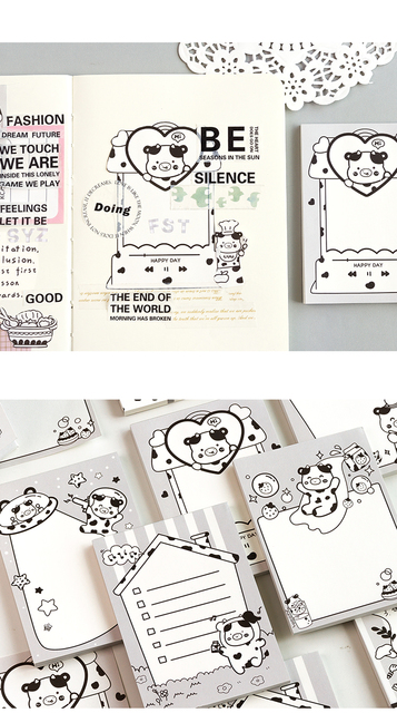 Ciepłe koreańskie podkładki z samoprzylepnymi memo, 50 sztuk - minimalistyczny design, krowa, idealne do zapisywania notatek na laptopie - Wianko - 10