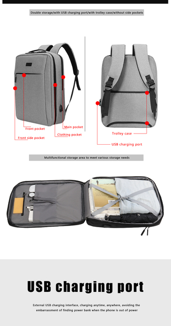 Plecak na laptopa z USB, zabezpieczeniem przeciw kradzieży, dla szkoły, wielofunkcyjny (13-17.3 Cal) - Wianko - 4