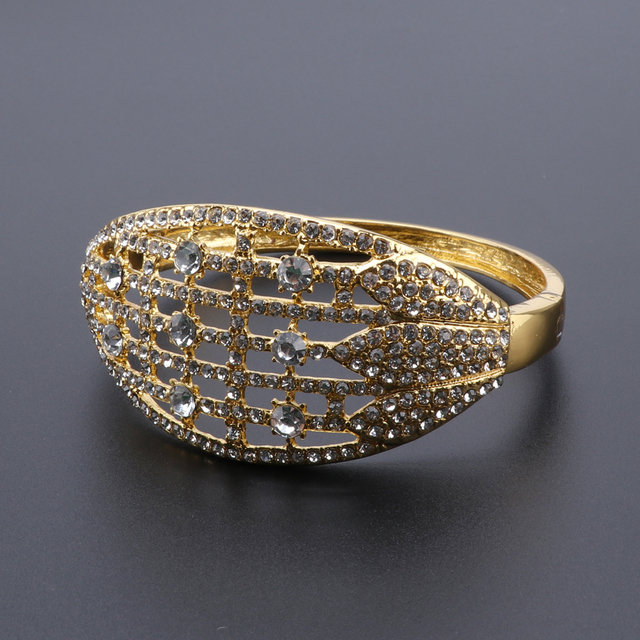Zestaw biżuterii ślubnej w kolorze złotym z kryształowym naszyjnikiem, bransoletką, kolczykami, pierścieniem i afrykańskimi koralikami - Wianko - 6
