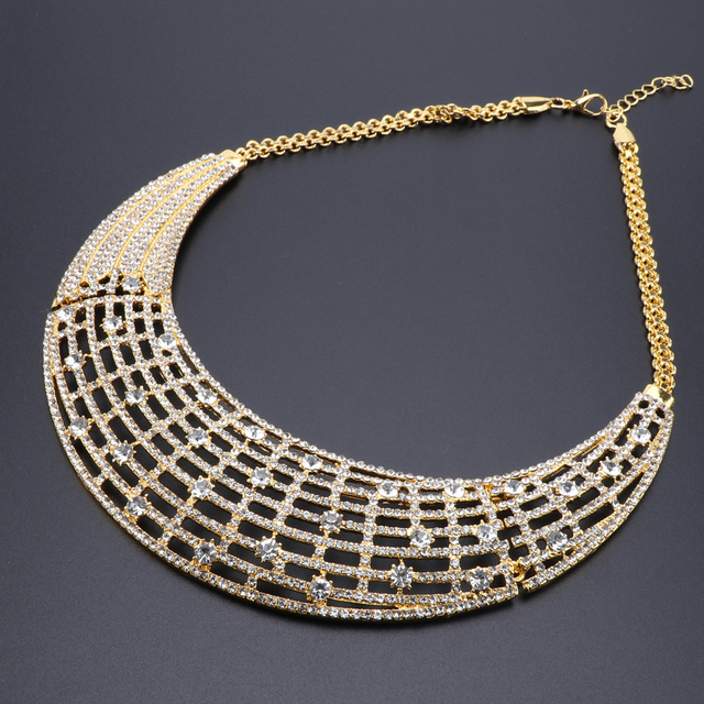Zestaw biżuterii ślubnej w kolorze złotym z kryształowym naszyjnikiem, bransoletką, kolczykami, pierścieniem i afrykańskimi koralikami - Wianko - 5