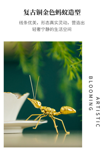 Figurka handmade złota mrówka - lekka i luksusowa ozdoba do domu i salonu - Wianko - 4