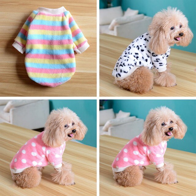 Szczeniak zwierze domowe ubrania dla kota ciepłe ubrania dla psów bluzy z polaru kurtka płaszcz zimowy Dot paski miękka bluza dla małych psów Chihuahua - Wianko - 3