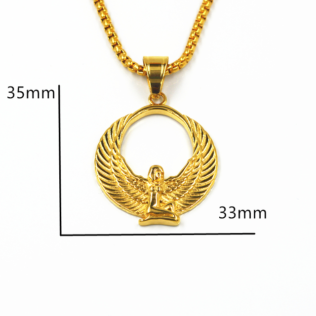 Naszyjnik z wisiorkiem Anniyo Fab egipska bogini złoty kolor skrzydło łańcuch Ankh Bib biżuteria religia Egipt - Wianko - 3