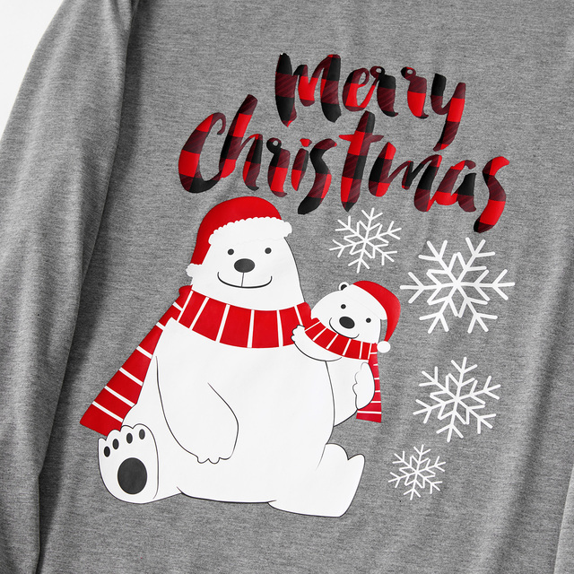 Niedźwiedź polarny i płatek śniegu - zestaw piżam dla rodzin z długim rękawem (odporne na ogień) - Wianko - 3
