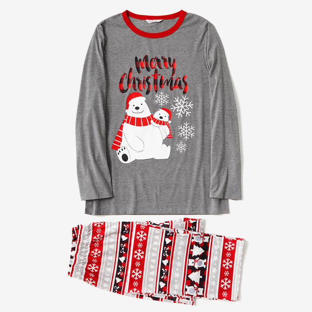 Niedźwiedź polarny i płatek śniegu - zestaw piżam dla rodzin z długim rękawem (odporne na ogień) - Wianko - 2
