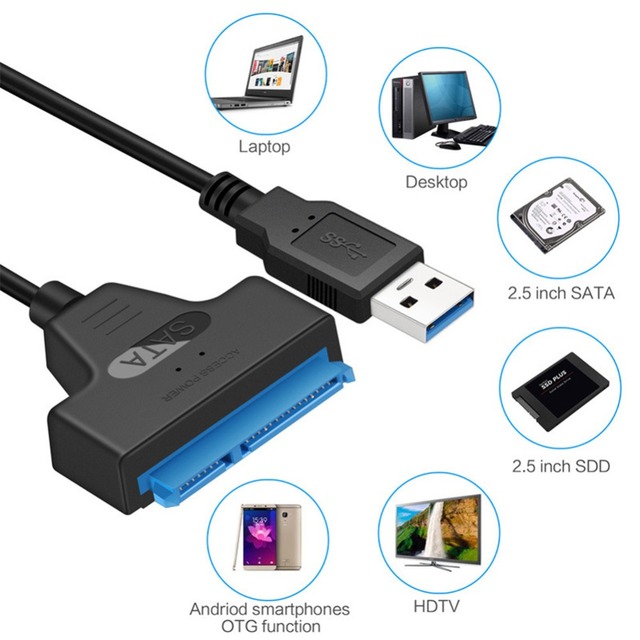 Dysk twardy SATA na USB 3.0/2.0 - wspornik adaptera, 2.5 cala, zewnętrzny SSD/HDD, Sata III, kabel Sata, kabel USB - Wianko - 3