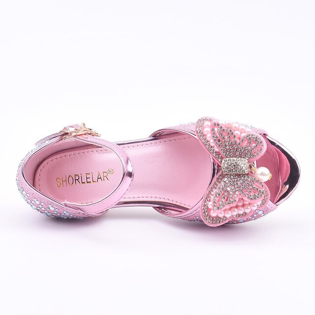 Sandały dla dziewczynki Maluch - mieniące się perły, motylkowy węzeł, kryształowe zdobienia, pojedynczy model, sandały księżniczki do tańca - Wianko - 19