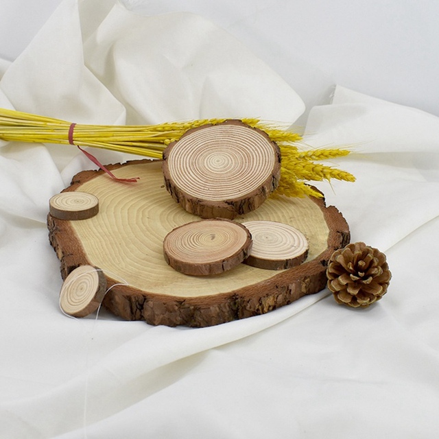 Plastry drewna sosnowego o średnicy 3cm-6cm, niedokończone, jednolitego koloru - idealne do rzemiosła, dekoracji ślubnych, urodzinowych i świątecznych - Wianko - 6