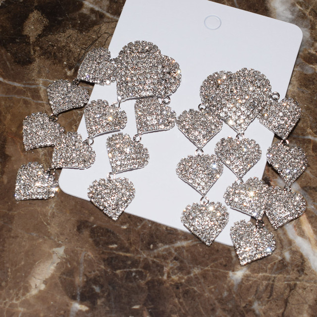 Błyszczące kolczyki wiszące z sercami ozdobionymi kryształkami Rhinestone - Wianko - 4
