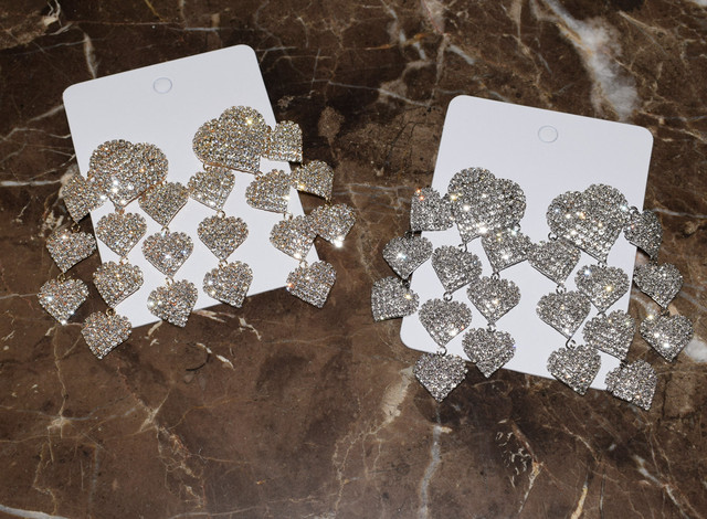 Błyszczące kolczyki wiszące z sercami ozdobionymi kryształkami Rhinestone - Wianko - 5