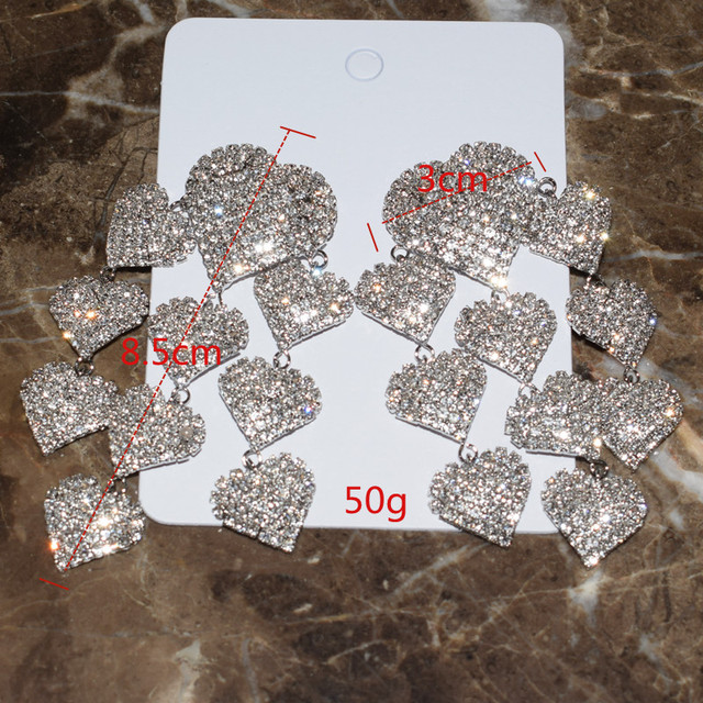 Błyszczące kolczyki wiszące z sercami ozdobionymi kryształkami Rhinestone - Wianko - 3