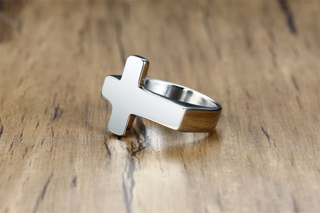 Męski pierścionek w kształcie krzyża ze stali nierdzewnej - srebrno-czarny złoty - Wianko - 2