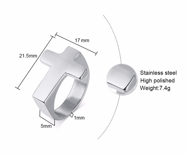 Męski pierścionek w kształcie krzyża ze stali nierdzewnej - srebrno-czarny złoty - Wianko - 1