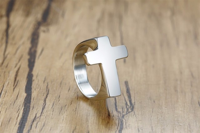 Męski pierścionek w kształcie krzyża ze stali nierdzewnej - srebrno-czarny złoty - Wianko - 4