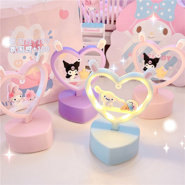 Lampka Cartoon Anime Cinnamoroll Kuromi moja melodia w kształcie serca - światło nocne Kawaii do czytania i nauki na biurko sypialniane - lampa stołowa - Wianko - 1