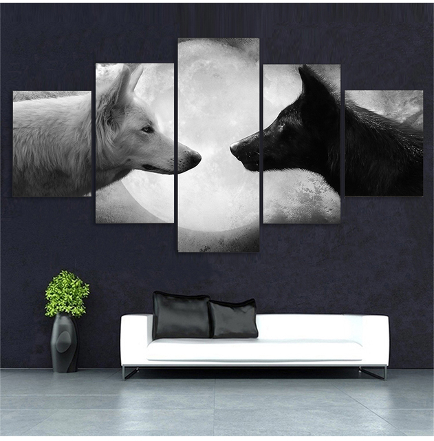 Wilk Decor - Płótno czarno-białe wilki na ścianę, 5 sztuk - CU-1359A - Wianko - 3