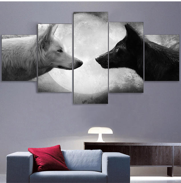 Wilk Decor - Płótno czarno-białe wilki na ścianę, 5 sztuk - CU-1359A - Wianko - 7