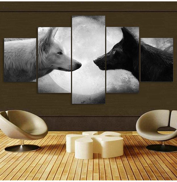 Wilk Decor - Płótno czarno-białe wilki na ścianę, 5 sztuk - CU-1359A - Wianko - 4