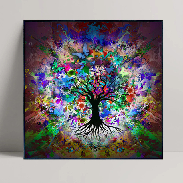 Obraz abstrakcyjny Kolorowy motyl i drzewo na płótnie - idealne dekoracje do salonu! - Wianko - 3