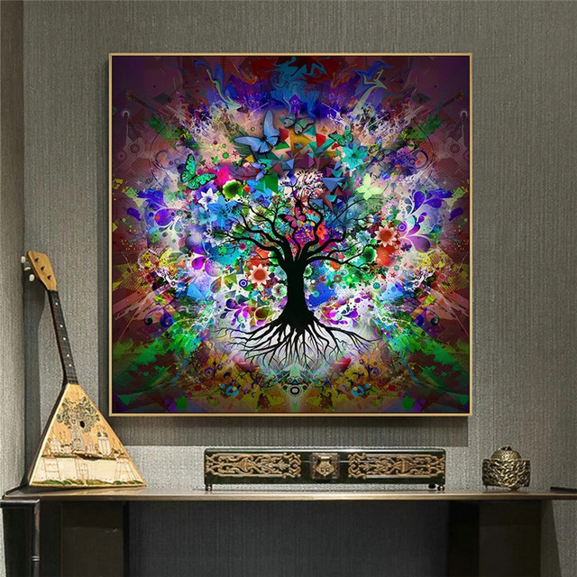 Obraz abstrakcyjny Kolorowy motyl i drzewo na płótnie - idealne dekoracje do salonu! - Wianko - 4