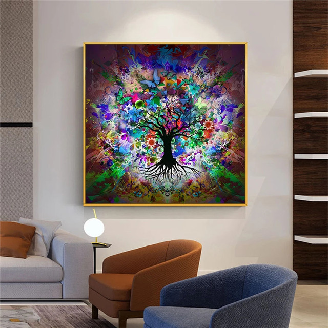 Obraz abstrakcyjny Kolorowy motyl i drzewo na płótnie - idealne dekoracje do salonu! - Wianko - 6