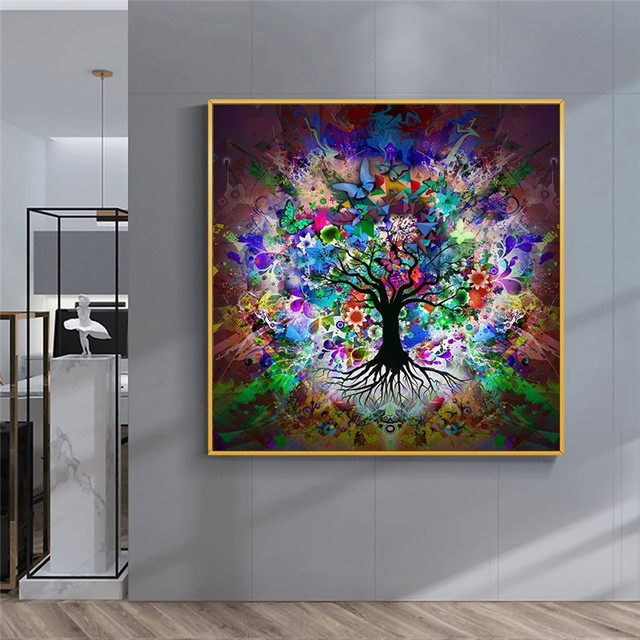 Obraz abstrakcyjny Kolorowy motyl i drzewo na płótnie - idealne dekoracje do salonu! - Wianko - 5