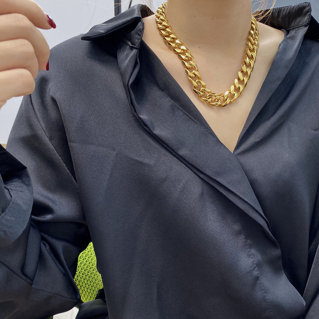 Naszyjnik łańcuszkowy z tytanu złotego 18K z biżuterii ze stali nierdzewnej 361L Party Punk Club Designer T Show - Korea Japonia - Wianko - 4