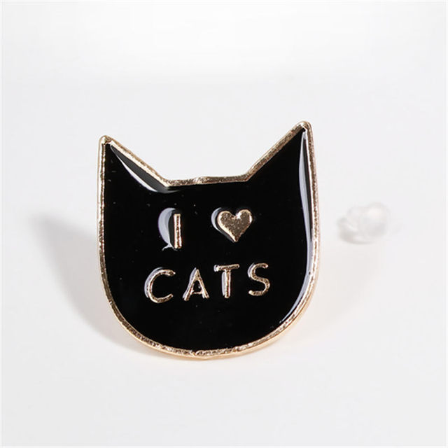 Broszka kot Halloween Tie Tac złota czarna emalia biżuteria kobieca 18x18mm 1 szt - Wianko - 1