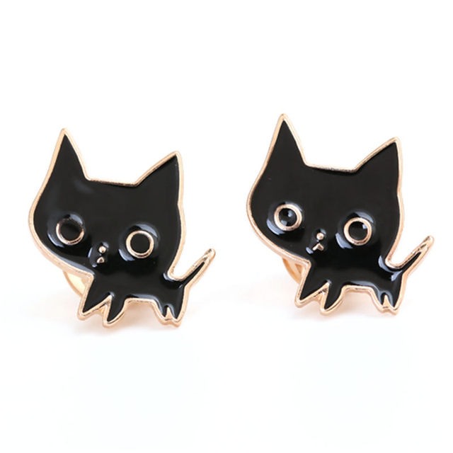 Broszka kot Halloween Tie Tac złota czarna emalia biżuteria kobieca 18x18mm 1 szt - Wianko - 4
