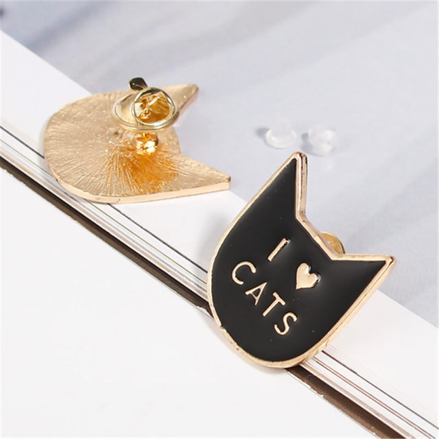 Broszka kot Halloween Tie Tac złota czarna emalia biżuteria kobieca 18x18mm 1 szt - Wianko - 3