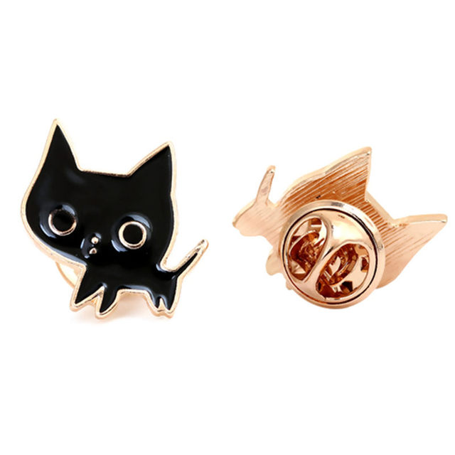 Broszka kot Halloween Tie Tac złota czarna emalia biżuteria kobieca 18x18mm 1 szt - Wianko - 6