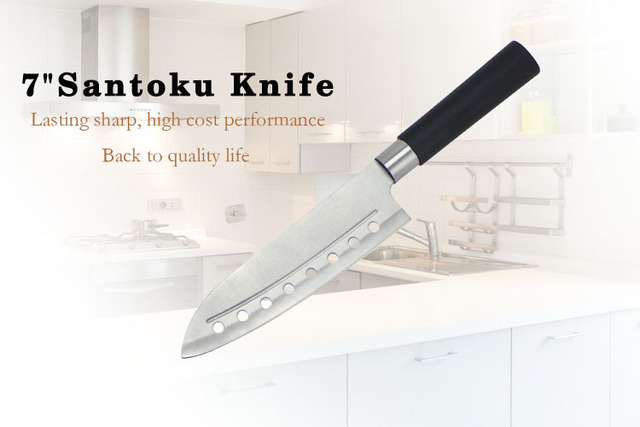 Nóż Santoku do kuchni 7-calowy - styl japoński, stworzony do krojenia mięsa i ryb - Wianko - 1