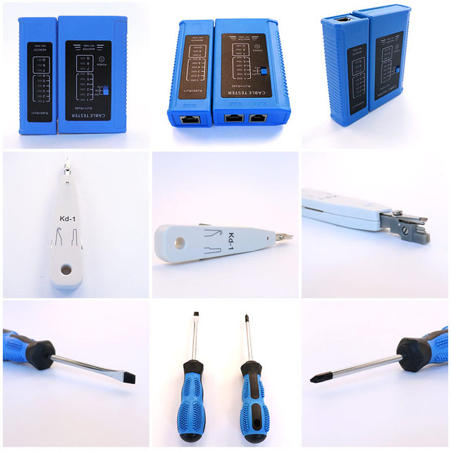 Zestaw narzędzi do naprawy sieci: Tester kabla LAN RJ45, przecinak do drutu, śrubokręt, szczypce, narzędzie do konserwacji - 10 sztuk w torbie - Wianko - 2