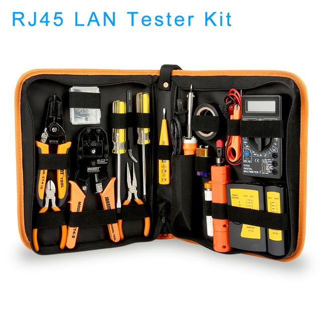 Zestaw narzędzi do naprawy sieci: Tester kabla LAN RJ45, przecinak do drutu, śrubokręt, szczypce, narzędzie do konserwacji - 10 sztuk w torbie - Wianko - 16