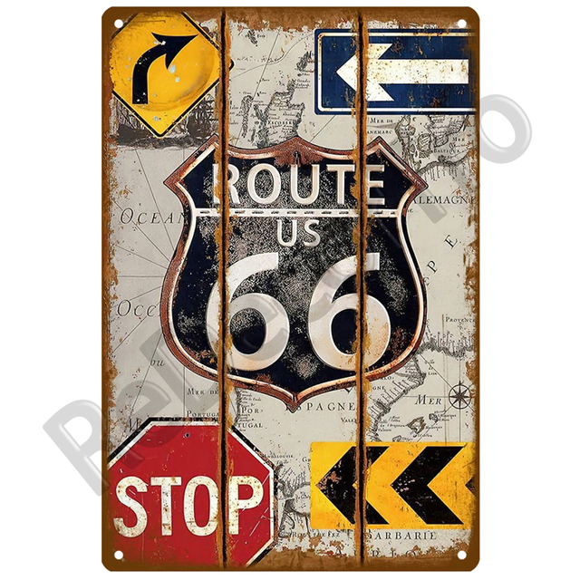 Retro dekoracyjny dom metalowy znak Route 66 - Płyta plakatowa w stylu vintage, idealna na ścianę - Wianko - 21