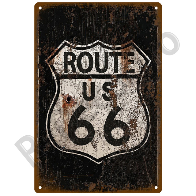 Retro dekoracyjny dom metalowy znak Route 66 - Płyta plakatowa w stylu vintage, idealna na ścianę - Wianko - 13