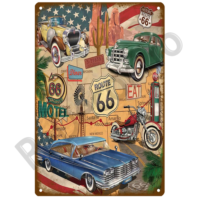 Retro dekoracyjny dom metalowy znak Route 66 - Płyta plakatowa w stylu vintage, idealna na ścianę - Wianko - 20