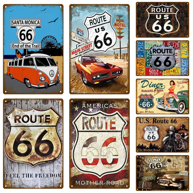 Retro dekoracyjny dom metalowy znak Route 66 - Płyta plakatowa w stylu vintage, idealna na ścianę - Wianko - 2