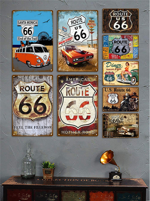 Retro dekoracyjny dom metalowy znak Route 66 - Płyta plakatowa w stylu vintage, idealna na ścianę - Wianko - 3