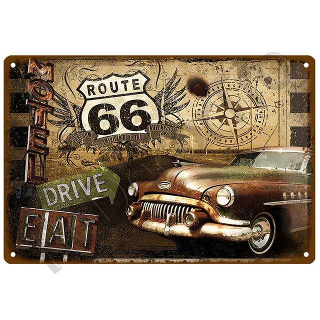 Retro dekoracyjny dom metalowy znak Route 66 - Płyta plakatowa w stylu vintage, idealna na ścianę - Wianko - 23