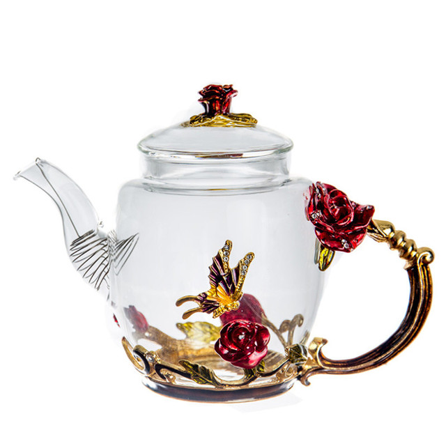 Dzbanek do herbaty emaliowany żaroodporny z kryształowym szklanym filtrem w czerwonym kolorze - Wianko - 7
