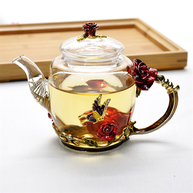 Dzbanek do herbaty emaliowany żaroodporny z kryształowym szklanym filtrem w czerwonym kolorze - Wianko - 4