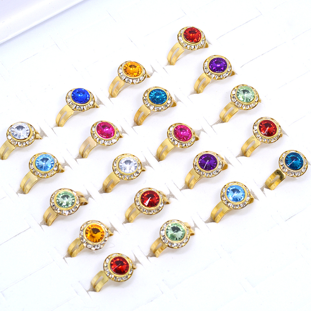 Pierścień z 20 sztukami ślicznych błyszczących okrągłych kryształów Rhinestone, w kolorze złotym lub srebrnym, dla dziewczyn, dla dzieci+ - Wianko - 13