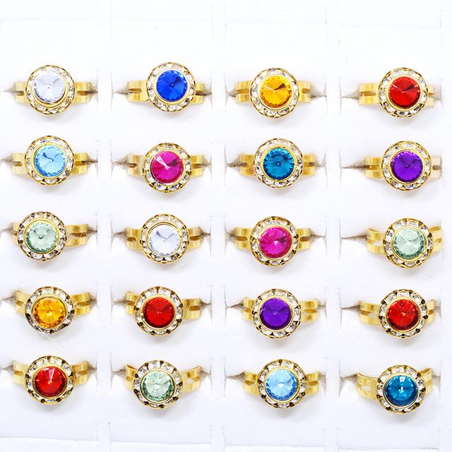 Pierścień z 20 sztukami ślicznych błyszczących okrągłych kryształów Rhinestone, w kolorze złotym lub srebrnym, dla dziewczyn, dla dzieci+ - Wianko - 12